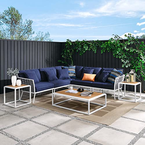 Modway Stance 8 Piece Outdoor Patio Aluminum Sofa Set in White Navy Sectional