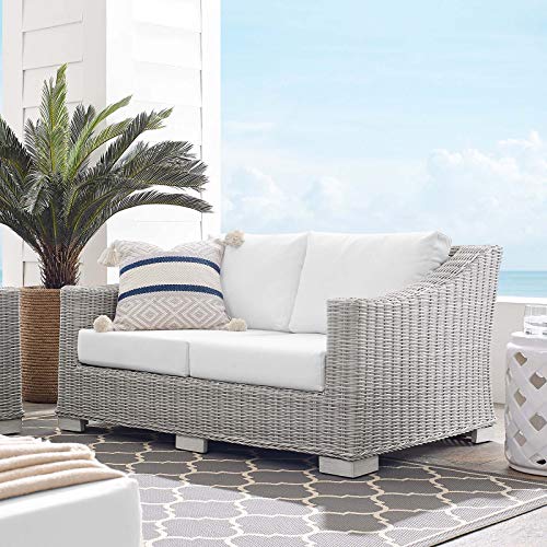Modway EEI-3973-LGR-WHI Conway Sunbrella Outdoor Patio Wicker Rattan Loveseat, Light Gray White