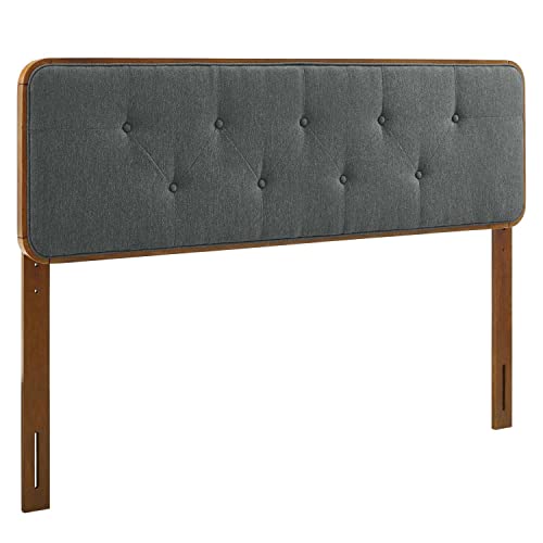 Modway Collins Tufted Fabric and Wood Queen Headboard in Walnut Charcoal