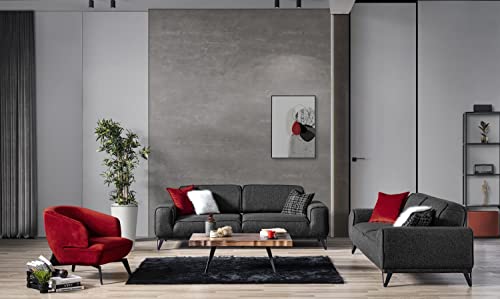 Whiteline Modern Living, Red Mersin Accent Chair, Velvet Fabric, Matte Black Powder-Coated Metal Legs