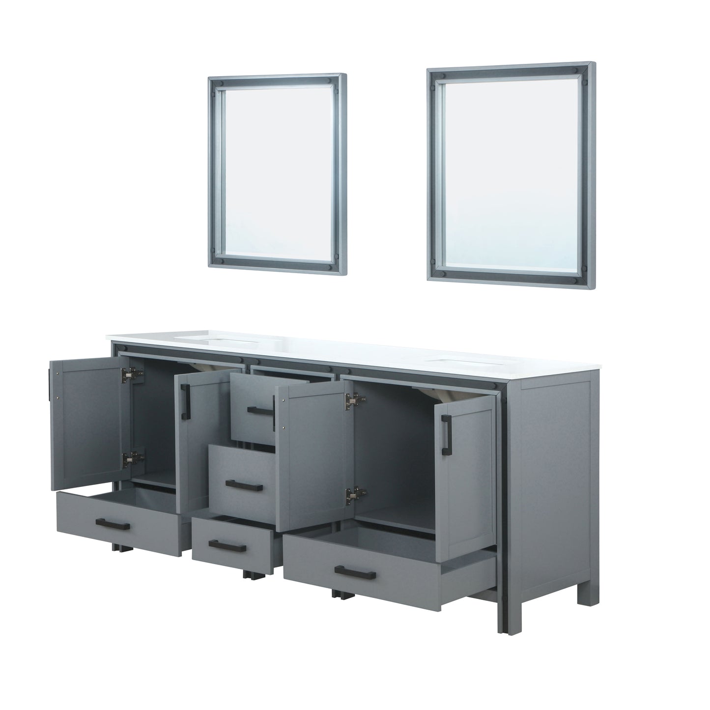 Ziva 80" Dark Grey Double Vanity, Cultured Marble Top, White Square Sink and 30" Mirrors