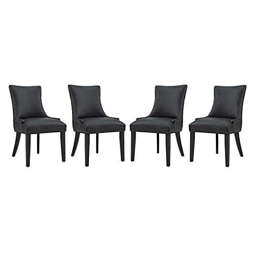 Modway Marquis Modern Elegant Upholstered Vinyl Parsons Dining Side Chair with Nailhead Trim and Wood Legs in Black