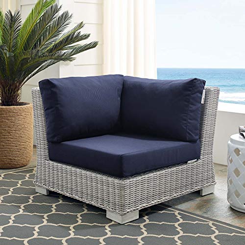 Modway Conway Sunbrella Outdoor Patio Wicker Rattan Corner Chair, 36 x 36 x 28, Light Gray Navy