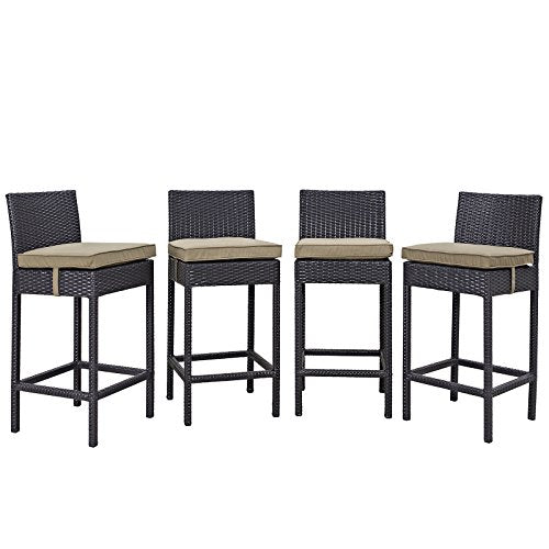 Modway Convene Wicker Rattan Outdoor Patio Bar Stool with Cushion