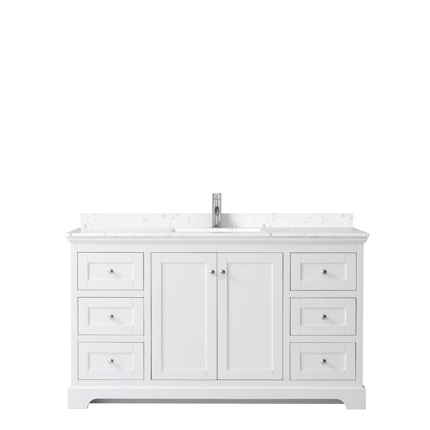 Avery 60 Inch Single Bathroom Vanity in White, Carrara Cultured Marble Countertop, Undermount Square Sink, No Mirror