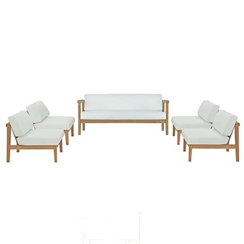 Modway Bayport 5-Piece Modern Teak Wood/Fabric Outdoor Set in White/Natural