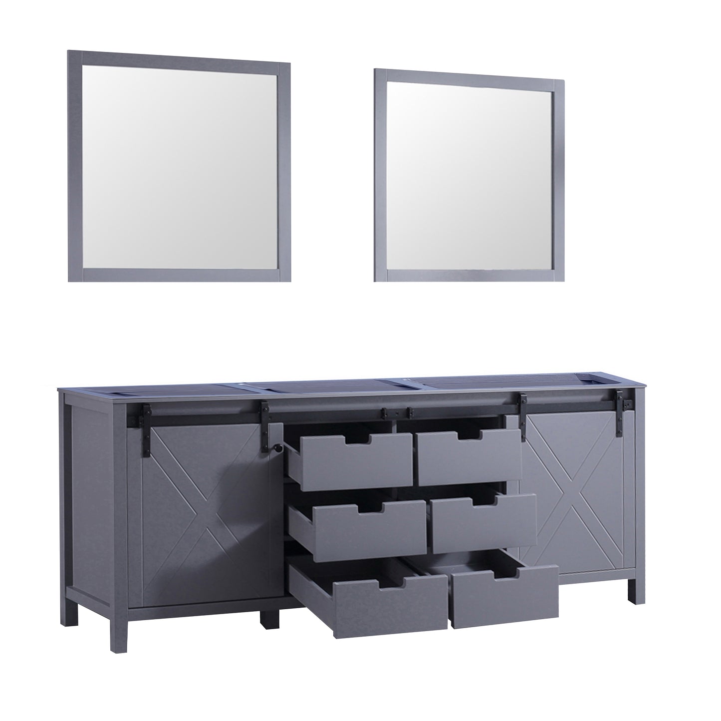 Marsyas 84" Dark Grey Double Vanity, no Top and 34" Mirrors