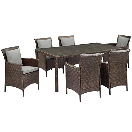Modway Conduit 7-Piece Modern Rattan Outdoor Dining Set in Brown/Gray