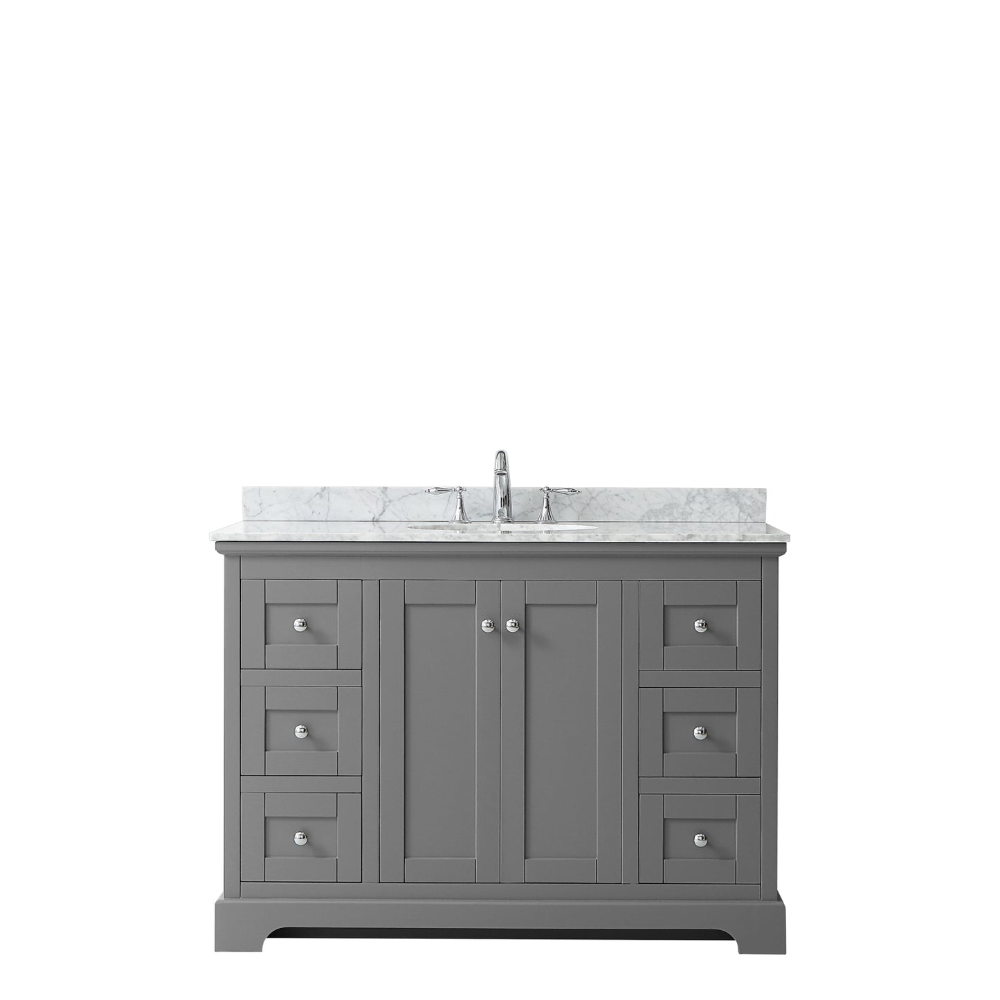 Avery 48 Inch Single Bathroom Vanity in Dark Gray, White Carrara Marble Countertop, Undermount Oval Sink, and No Mirror
