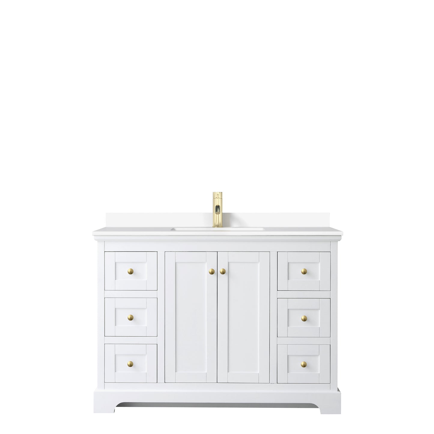 Avery 48 Inch Single Bathroom Vanity in White, White Cultured Marble Countertop, Undermount Square Sink, Brushed Gold Trim