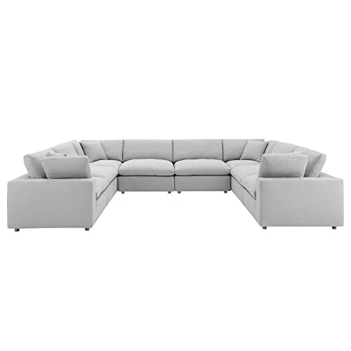 Modway Commix 8-Piece Fabric Down Filled Sectional Sofa in Light Gray