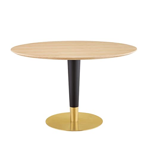 Modway Zinque Round Wood Grain 47" Dining Table in Gold Natural, 47 Inch