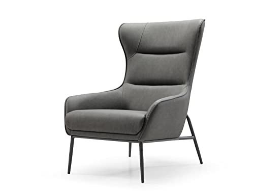 Whiteline Modern Living Wyatt Leisure Chair in Blue, Light Faux Leather and Sanded Black Coated Steel Legs, Dark Grey