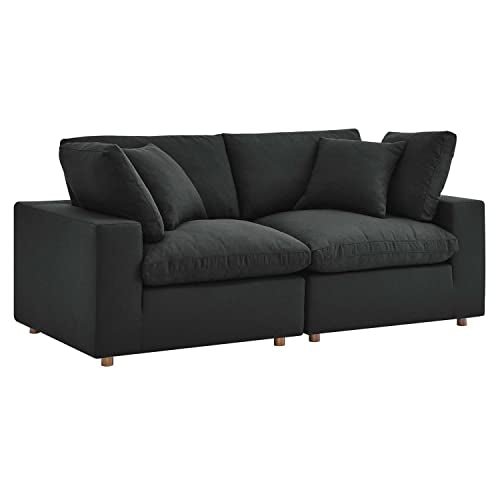 Modway Commix 2-Piece Fabric Down Filled Sectional Sofa in Black