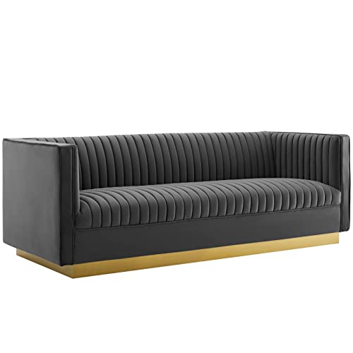 Modway EEI-3405-NAV Sanguine Vertical Channel Tufted Performance Velvet Sofa Navy