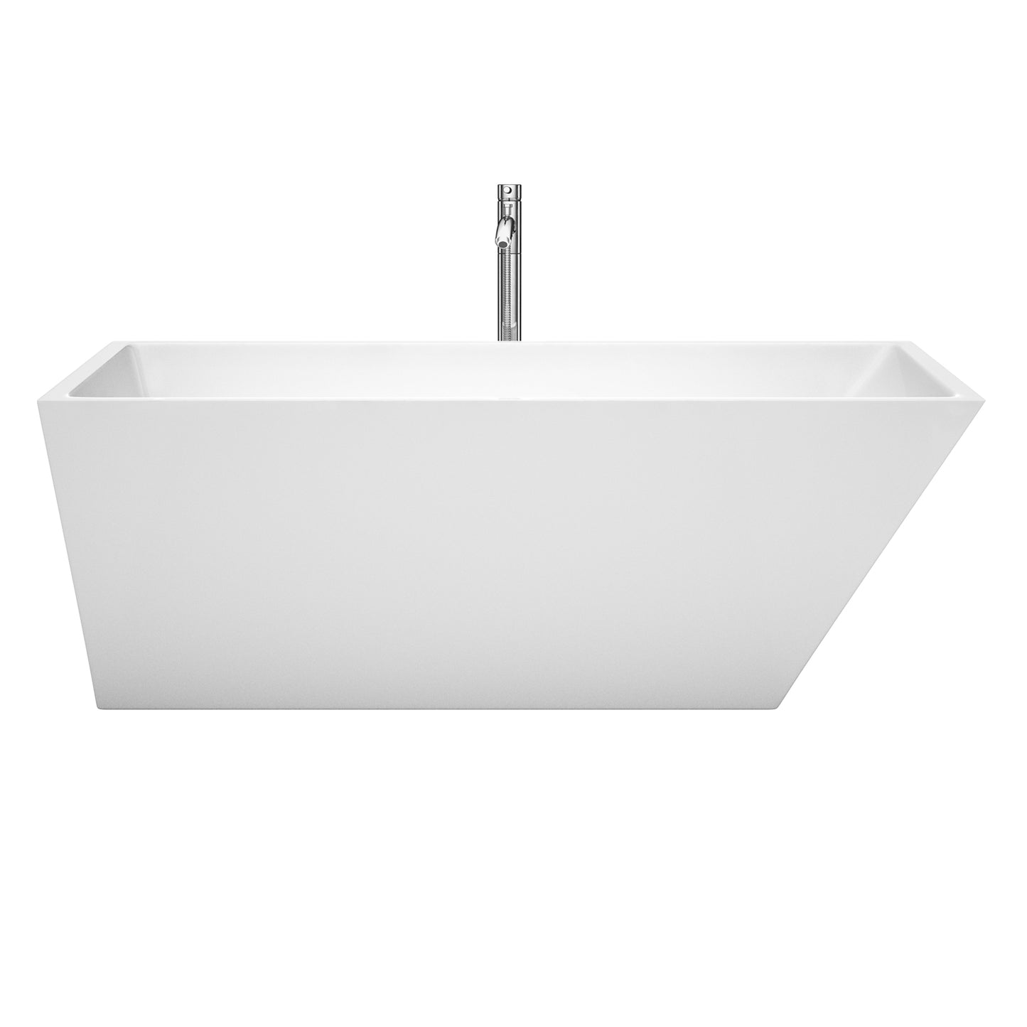 Hannah 67 Inch Freestanding Bathtub in White with Floor Mounted Faucet, Drain and Overflow Trim in Polished Chrome
