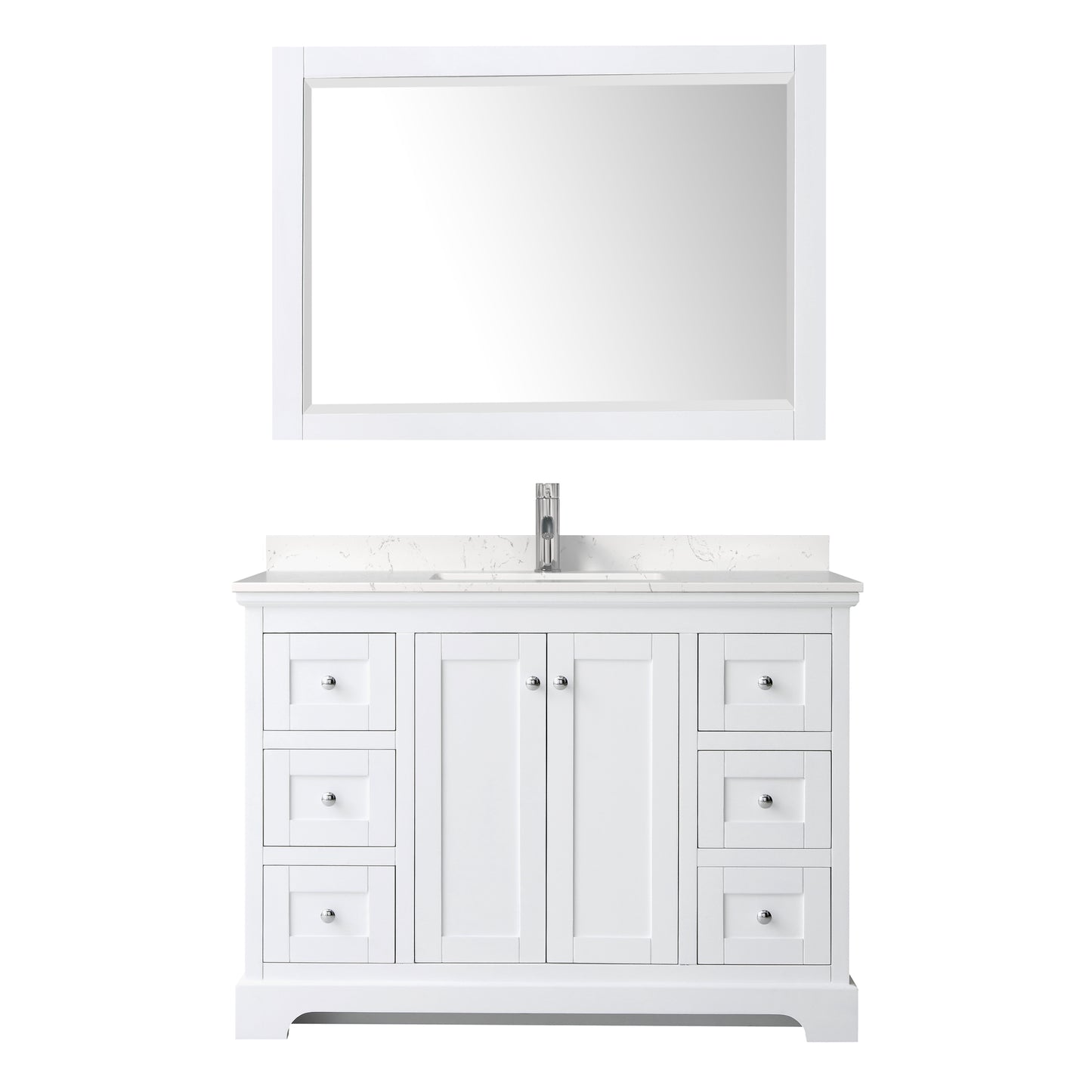 Avery 48 Inch Single Bathroom Vanity in White, Carrara Cultured Marble Countertop, Undermount Square Sink, 46 Inch Mirror