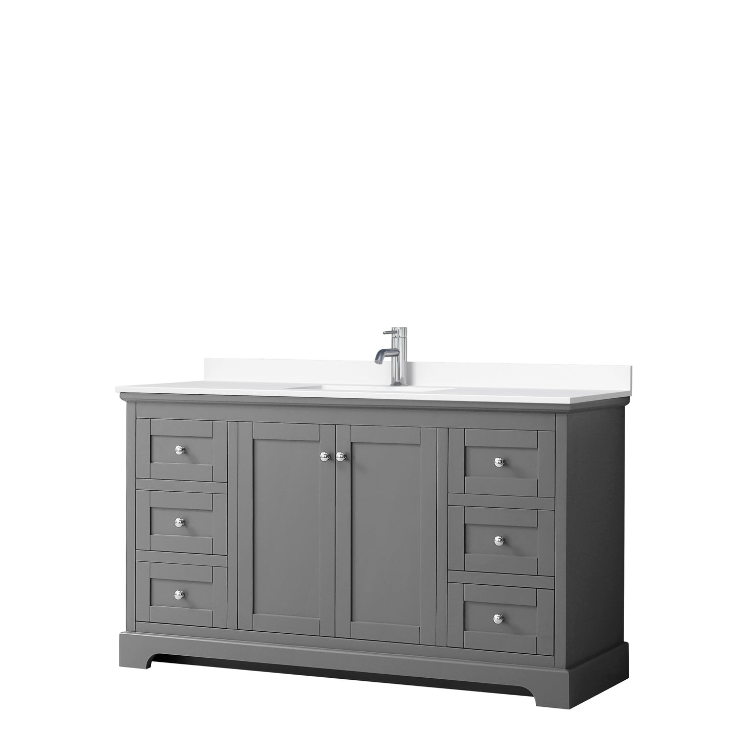 Avery 60 Inch Single Bathroom Vanity in Dark Gray, White Cultured Marble Countertop, Undermount Square Sink, No Mirror