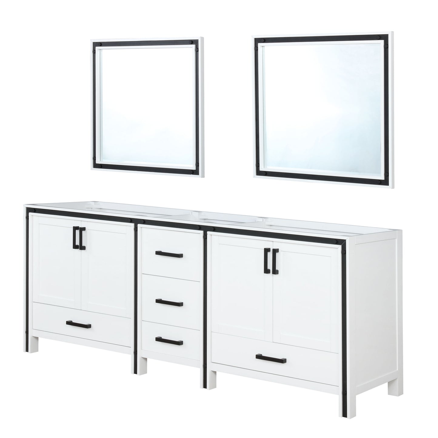 Ziva 84" White Double Vanity, no Top and 34" Mirrors