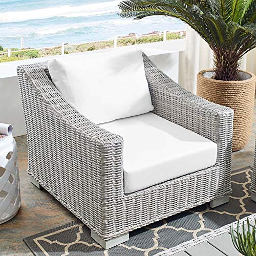 Modway Conway Sunbrella Outdoor Patio Wicker Rattan Armchair, 36 x 32 x 28, Light Gray White