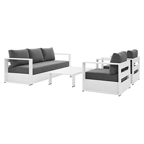 Modway Tahoe 4-Piece Fabric/Powder-Coated Aluminum Outdoor Set in Charcoal/White