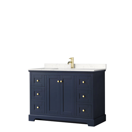 Avery 48 Inch Single Bathroom Vanity in Dark Blue, Carrara Cultured Marble Countertop, Undermount Square Sink, No Mirror