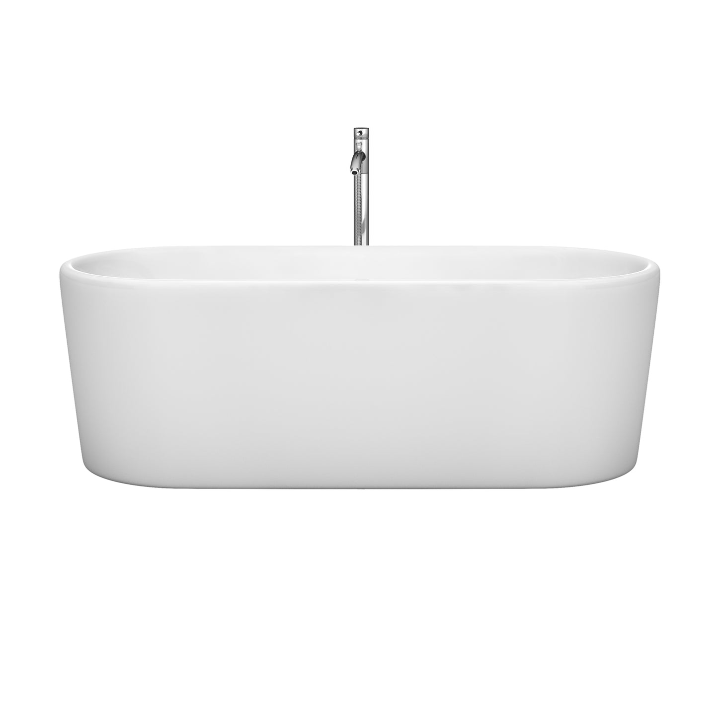 Ursula 67 Inch Freestanding Bathtub in White with Floor Mounted Faucet, Drain and Overflow Trim in Polished Chrome