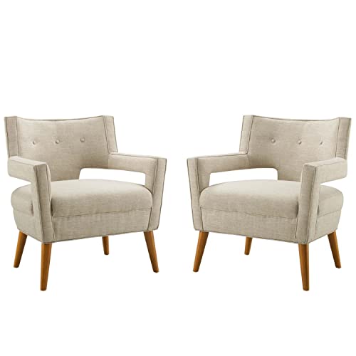 Modway Sheer Upholstered Fabric Armchair Set of 2, Sand