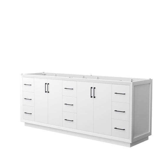 Strada 84 Inch Double Bathroom Vanity in White, No Countertop, No Sink, Matte Black Trim