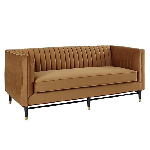 Modway Devote Channel Tufted Performance Velvet Sofa, Loveseat, Cognac