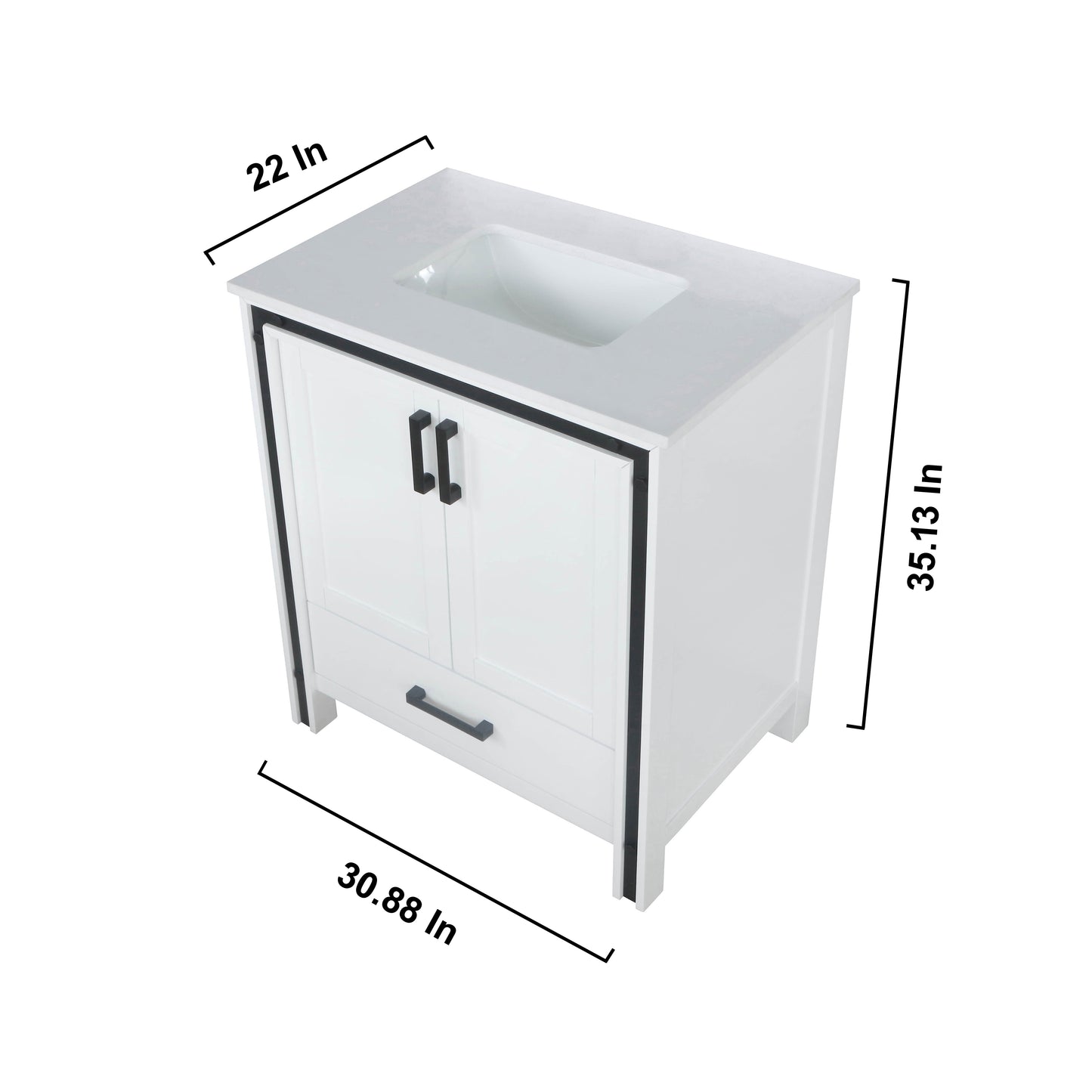 Ziva 30" White Single Vanity, Cultured Marble Top, White Square Sink and 28" Mirror