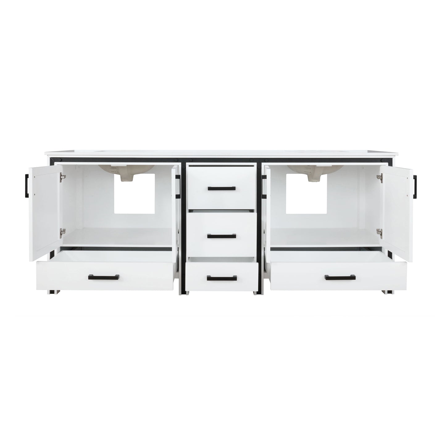 Ziva 84" White Double Vanity, Cultured Marble Top, White Square Sink and no Mirror