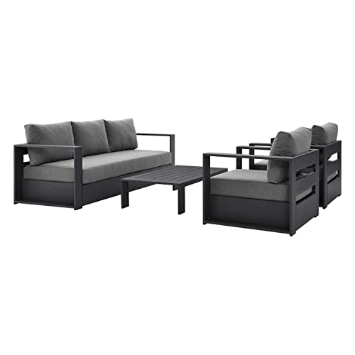 Modway Tahoe 4-Piece Fabric/Powder-Coated Aluminum Outdoor Set in Charcoal/Gray