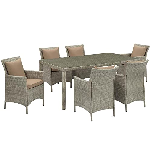 Modway Conduit 7 Piece Patio Dining Set with Light Finish EEI-4015-LGR-MOC-SET