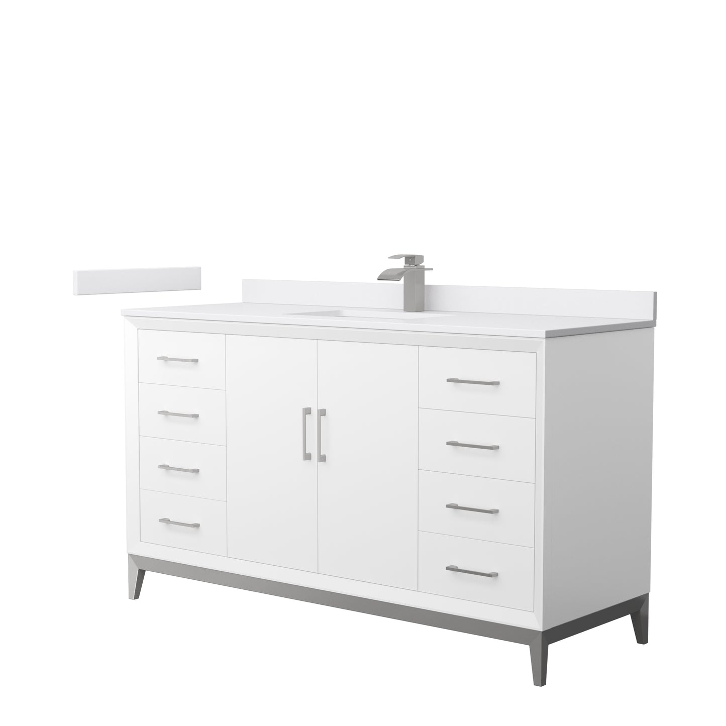 Amici 60 Inch Single Bathroom Vanity in White, White Cultured Marble Countertop, Undermount Square Sink, Brushed Nickel Trim