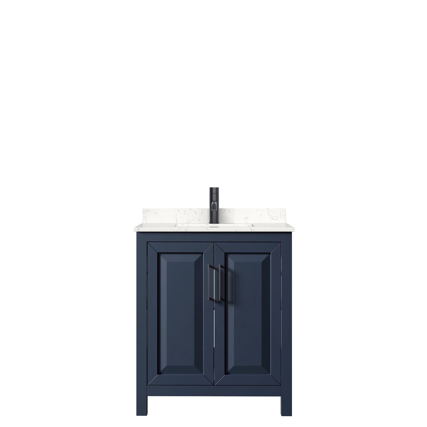 Daria 30 Inch Single Bathroom Vanity in Dark Blue, Carrara Cultured Marble Countertop, Undermount Square Sink, Matte Black Trim