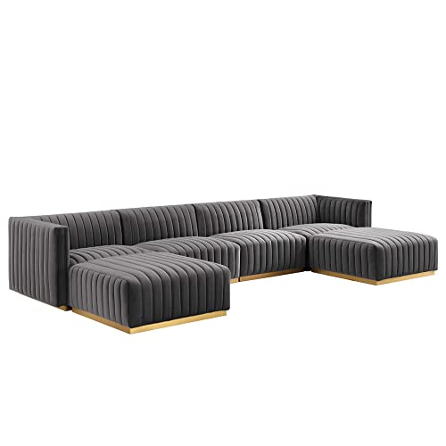 Modway Conjure 6-Piece Velvet and Stainless Steel Sectional in Gold/Gray
