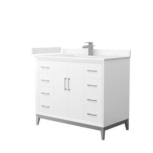 Amici 42 Inch Single Bathroom Vanity in White, Carrara Cultured Marble Countertop, Undermount Square Sink, Brushed Nickel Trim