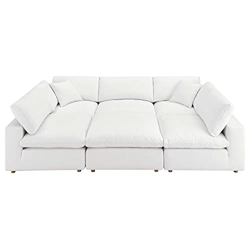 Modway Commix 6-Piece Modern Fabric Overstuffed Sectional Sofa in Pure White