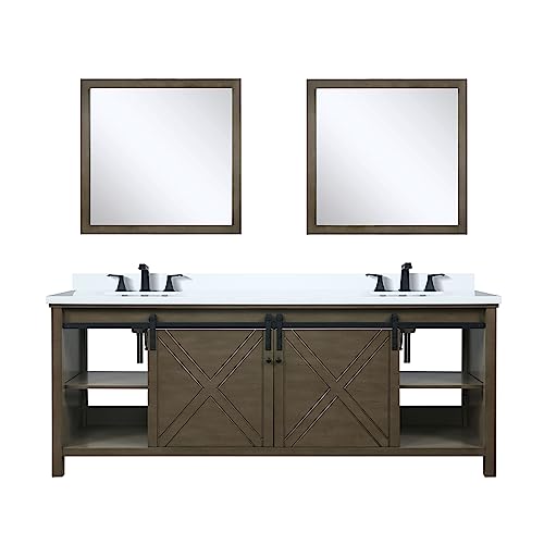 Lexora Marsyas Bath Vanity, Cultured Marble Countertop, Faucet Set and 28 in Mirror