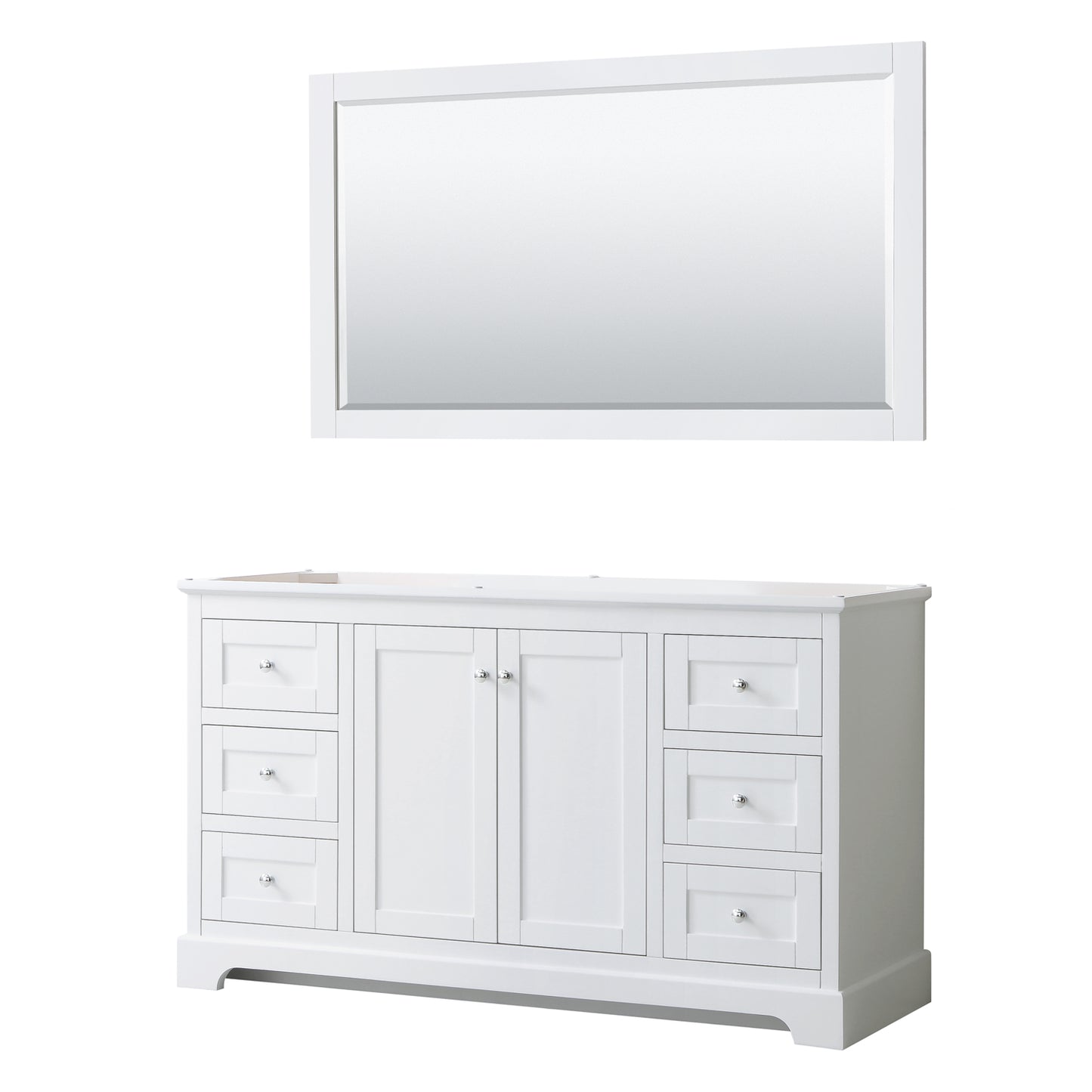 Avery 60 Inch Single Bathroom Vanity in White, No Countertop, No Sink, and 58 Inch Mirror