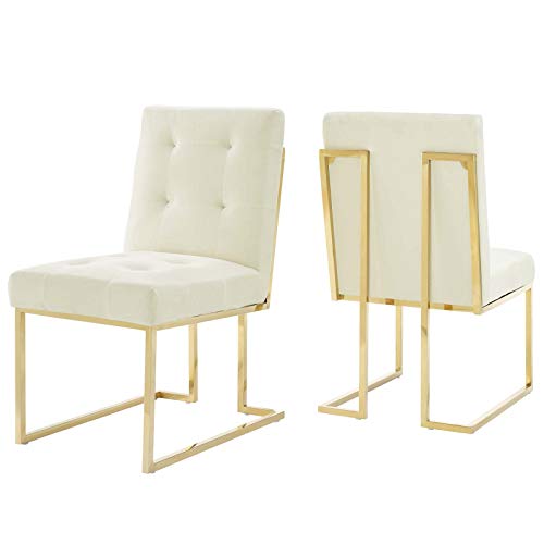 Modway Privy Gold Stainless Steel Performance Velvet Dining Chair Set of 2