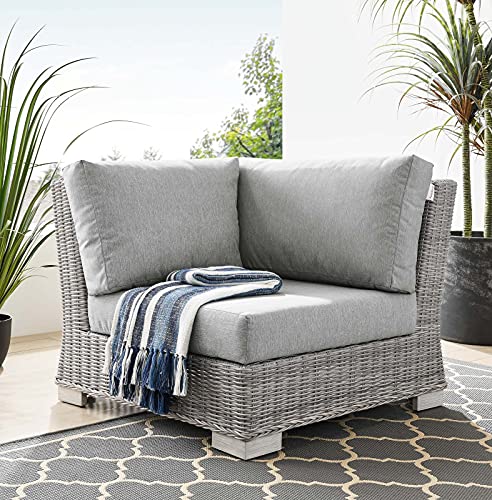 Modway Conway Outdoor Patio Wicker Rattan Corner Chair, Light Gray Gray