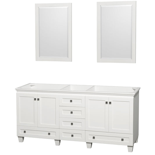 Acclaim 72 Inch Double Bathroom Vanity in White, No Countertop, No Sinks, and 24 Inch Mirrors