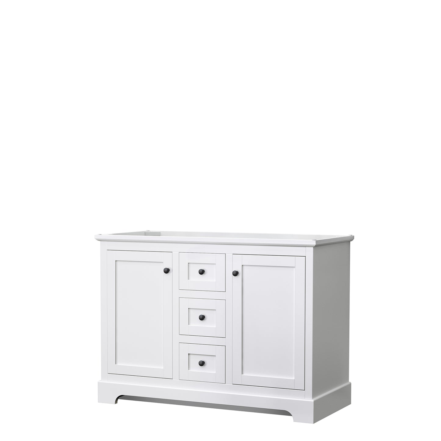 Avery 48 Inch Double Bathroom Vanity in White, No Countertop, No Sinks, Matte Black Trim