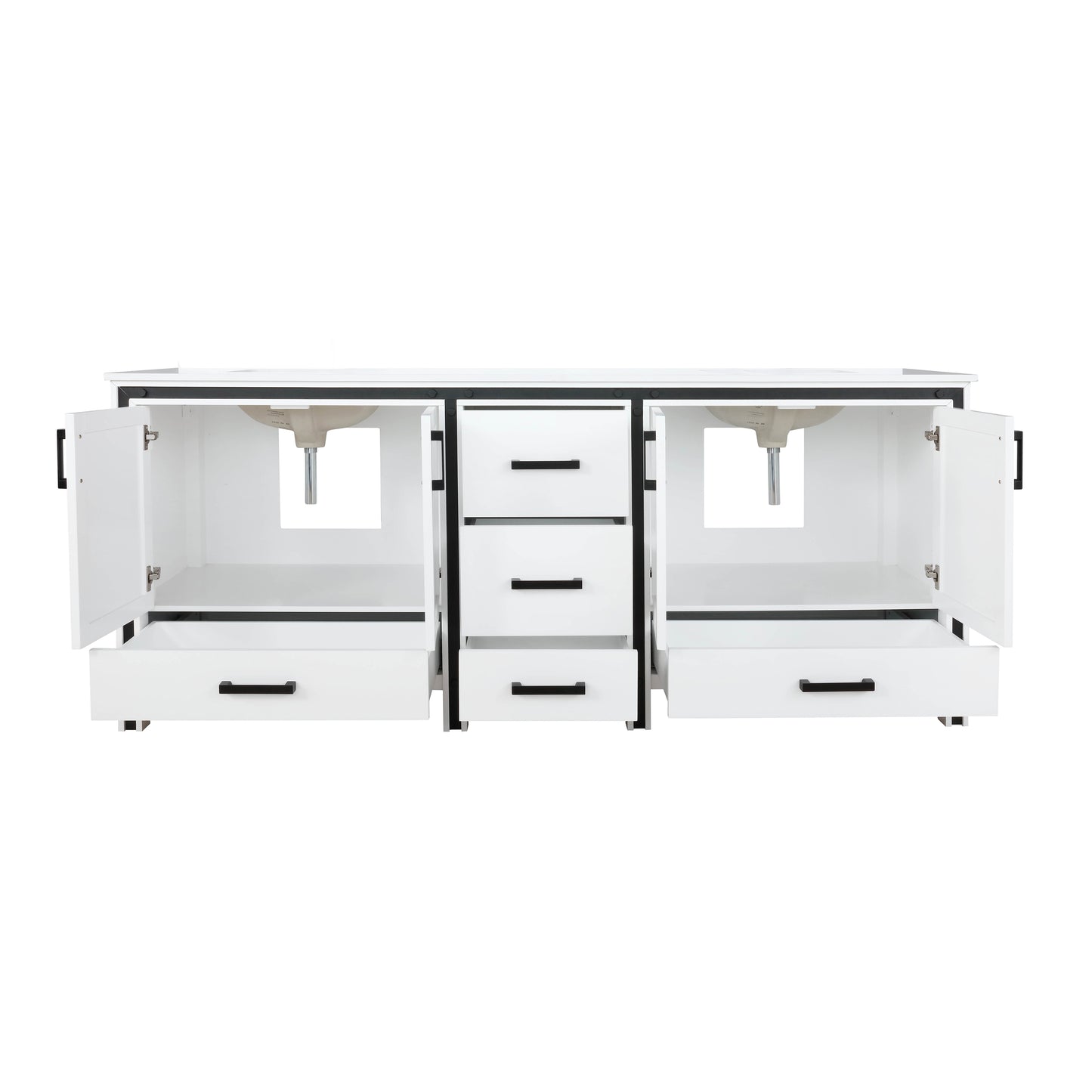 Ziva 80" White Double Vanity, Cultured Marble Top, White Square Sink and no Mirror