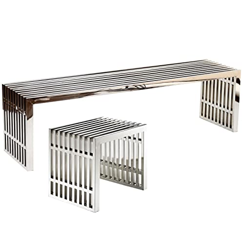 Modway Gridiron Stainless Steel Large and Small 2-Piece Bench Set