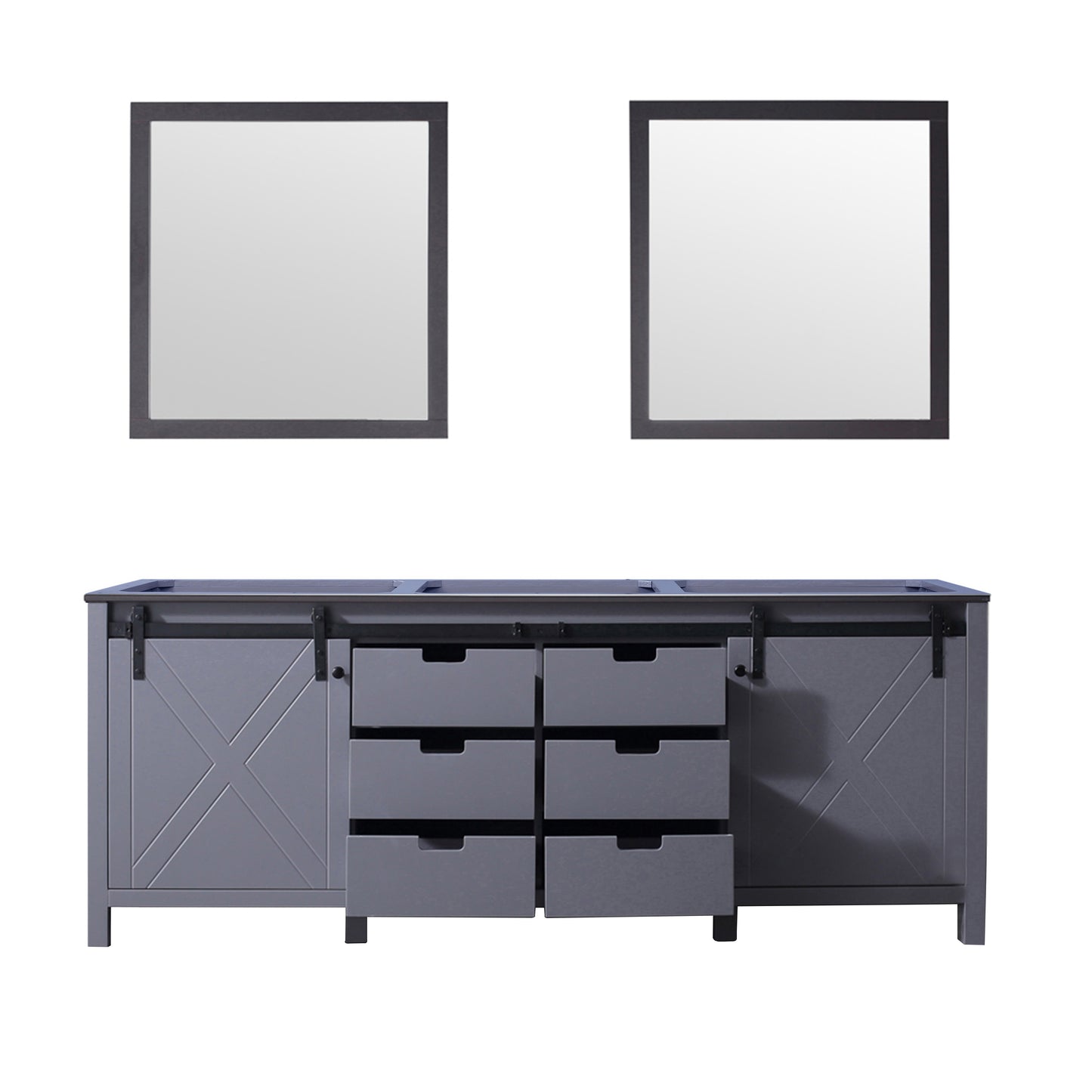 Marsyas 84" Dark Grey Double Vanity, no Top and 34" Mirrors