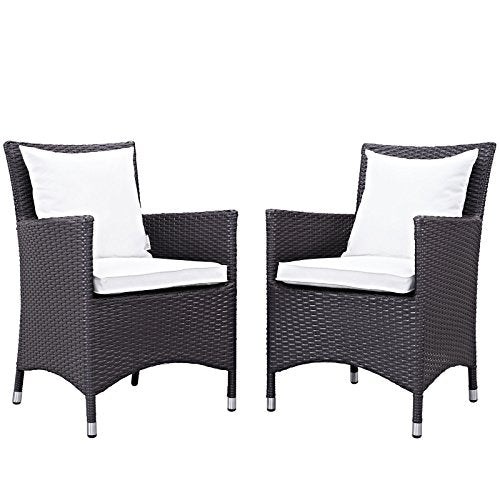 Modway Convene Wicker Rattan Outdoor Patio Dining Armchairs with Cushions in Espresso