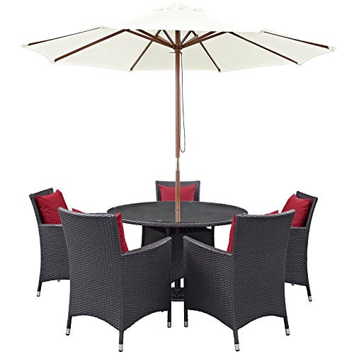 Modway EEI-2193-EXP-RED-SET Convene Outdoor Patio Dining Set with Machine Washable Cushions, 7 Piece, Espresso Red